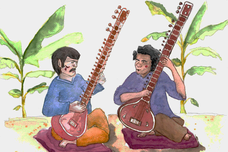 watercolor Illustration george harrison ravi shankar print